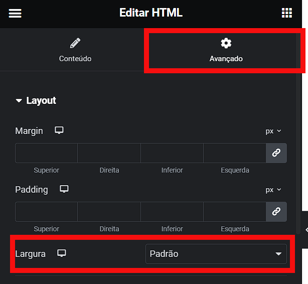 config da largura do vídeo