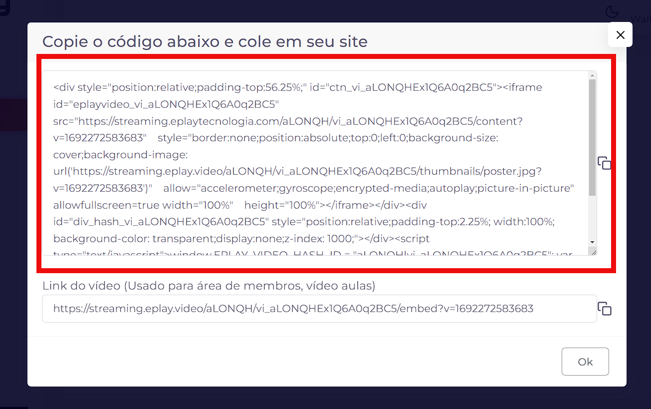 embed para adicionar no site