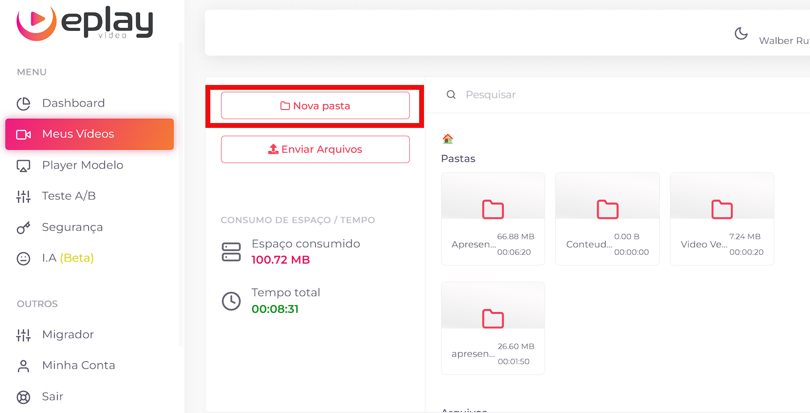 upload do vídeo