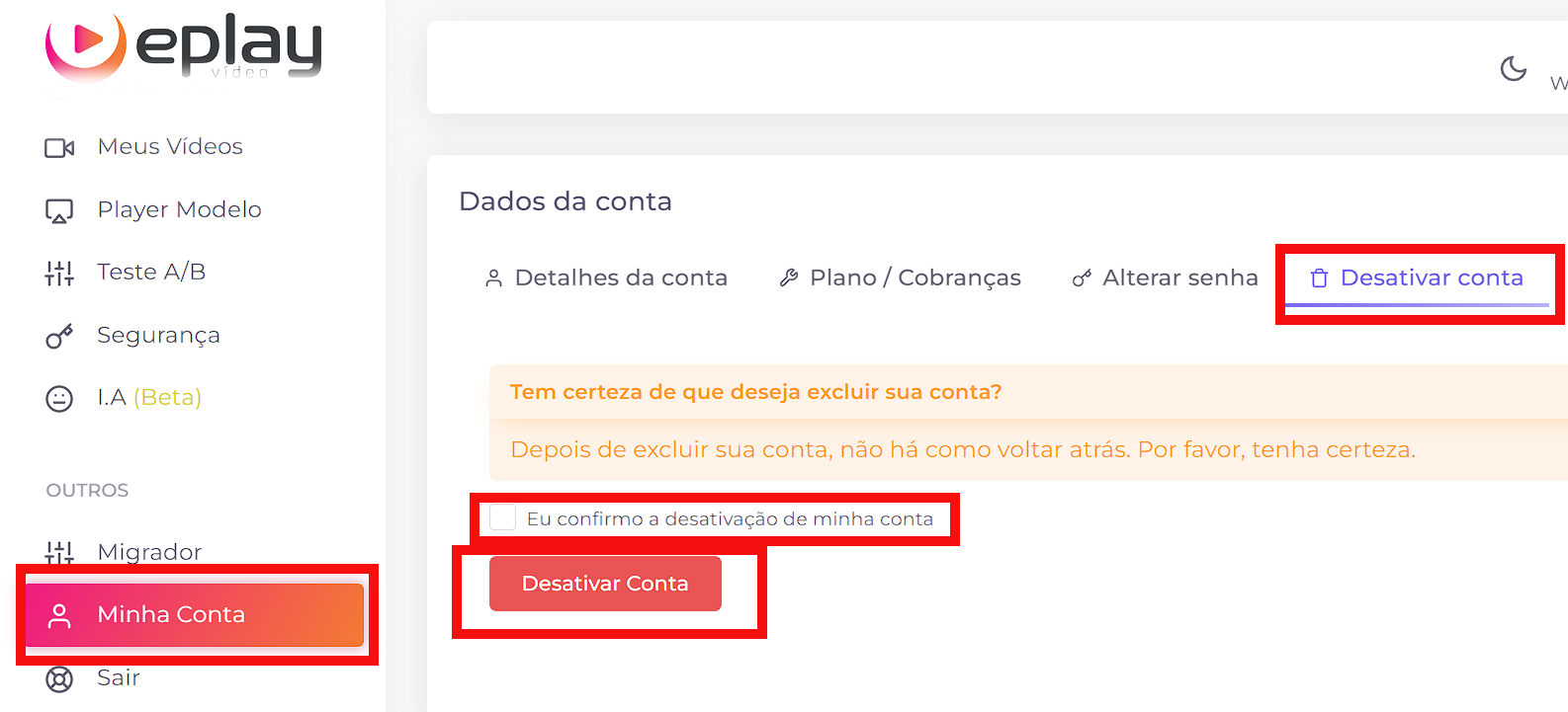 desativar conta